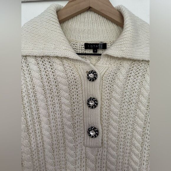 Revolve x 1. State Cream Crew Neck Cable Knit Sweater Small - Picture 5 of 8